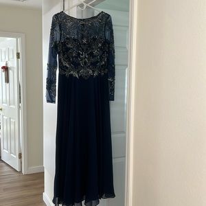 XSCAPE Navy Blue Long Sleeve Maxi Dress